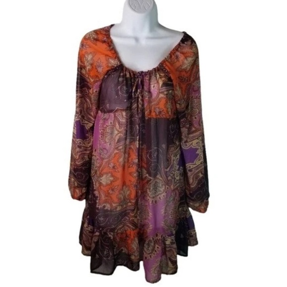 Xhilaration  Y2K Bohemian Paisley Dress in Purple and Orange - Picture 13 of 14